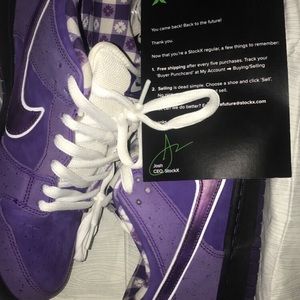 I am selling Nike SB dunk low concepts purple lobsters, there 9.5